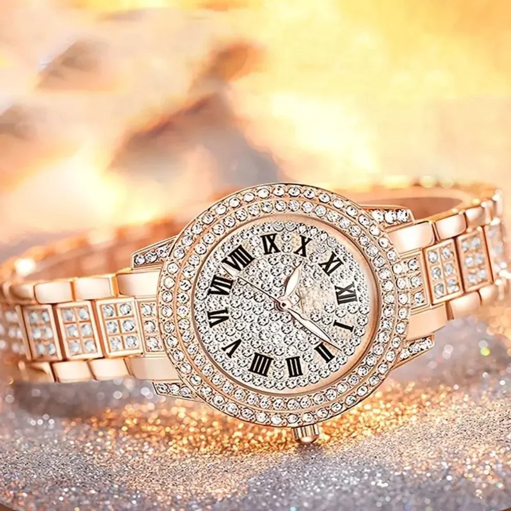 Women's Sparkling Rose Gold Watch with Rhinestones on Case and Band New - Picture 2 of 3